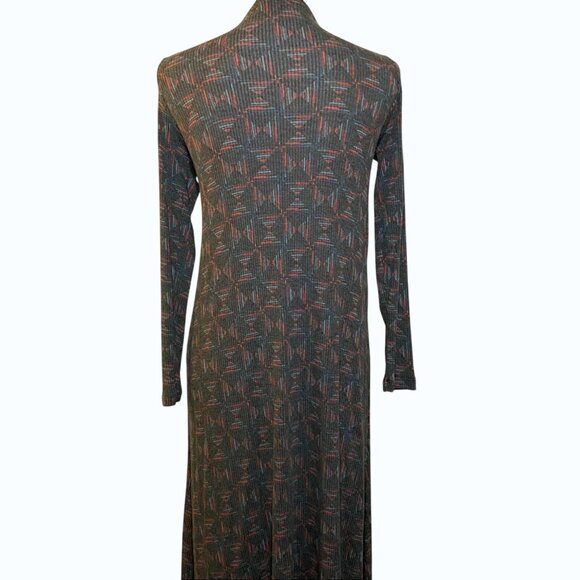 LuLaRoe Sarah Duster Cardigan – Gray Rib Knit, Abstract Print, Pockets, M - Picture 2 of 7